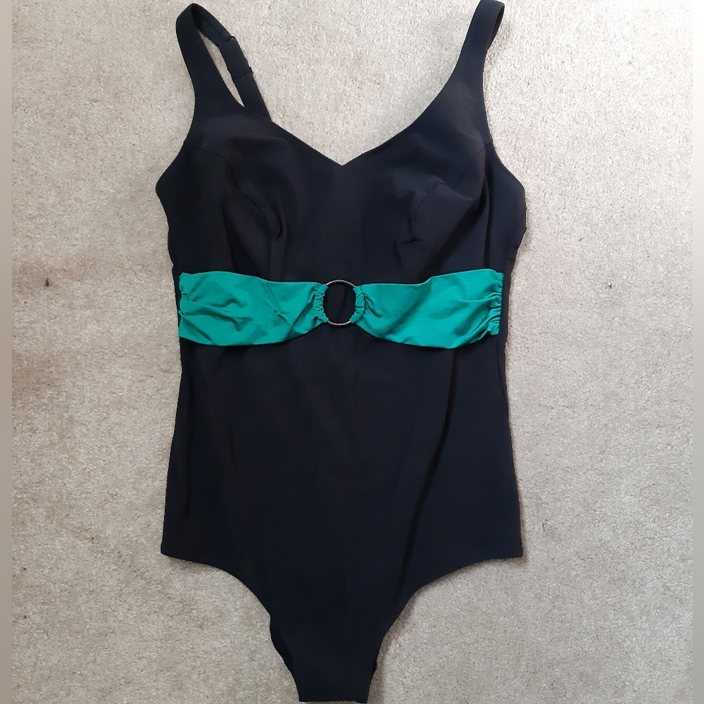 Anita Comfort Dariella One Piece Black & Green Swimsuit Women's Size 16 D